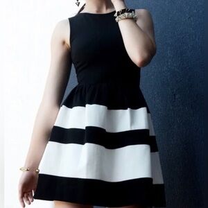 BAR III Sleeveless Fit & Flare Striped Dress Black and White M